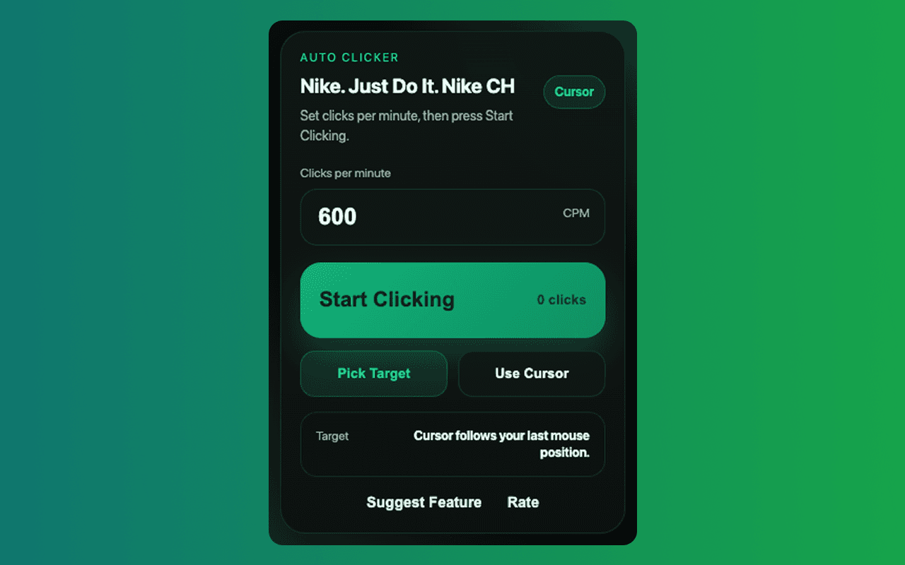 Auto Clicker Chrome extension screenshot showing the popup interface