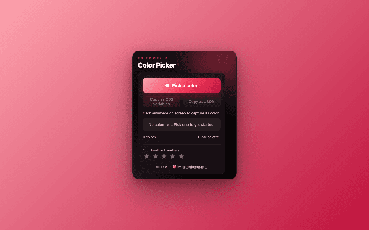 Color Picker Chrome extension screenshot showing the popup interface