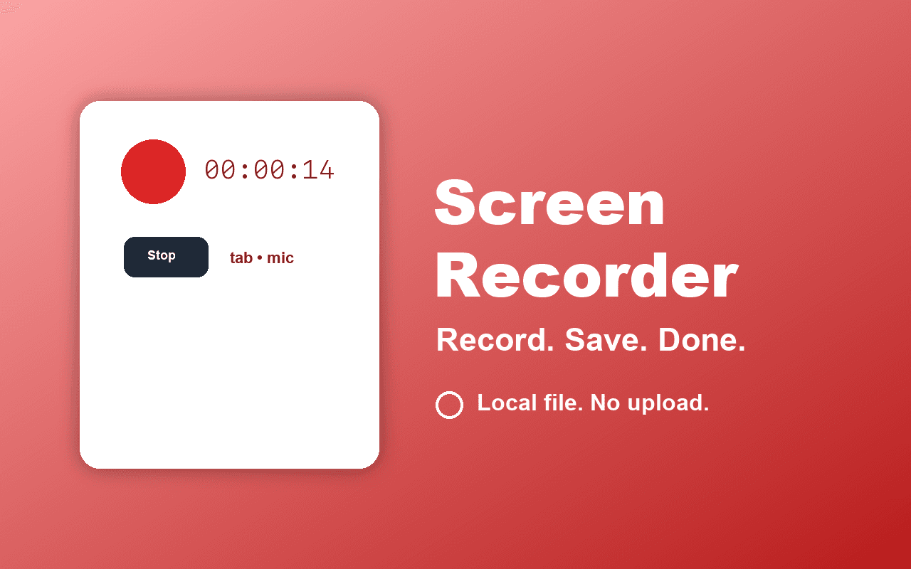 Screen Recorder Lite Chrome extension screenshot showing the popup interface