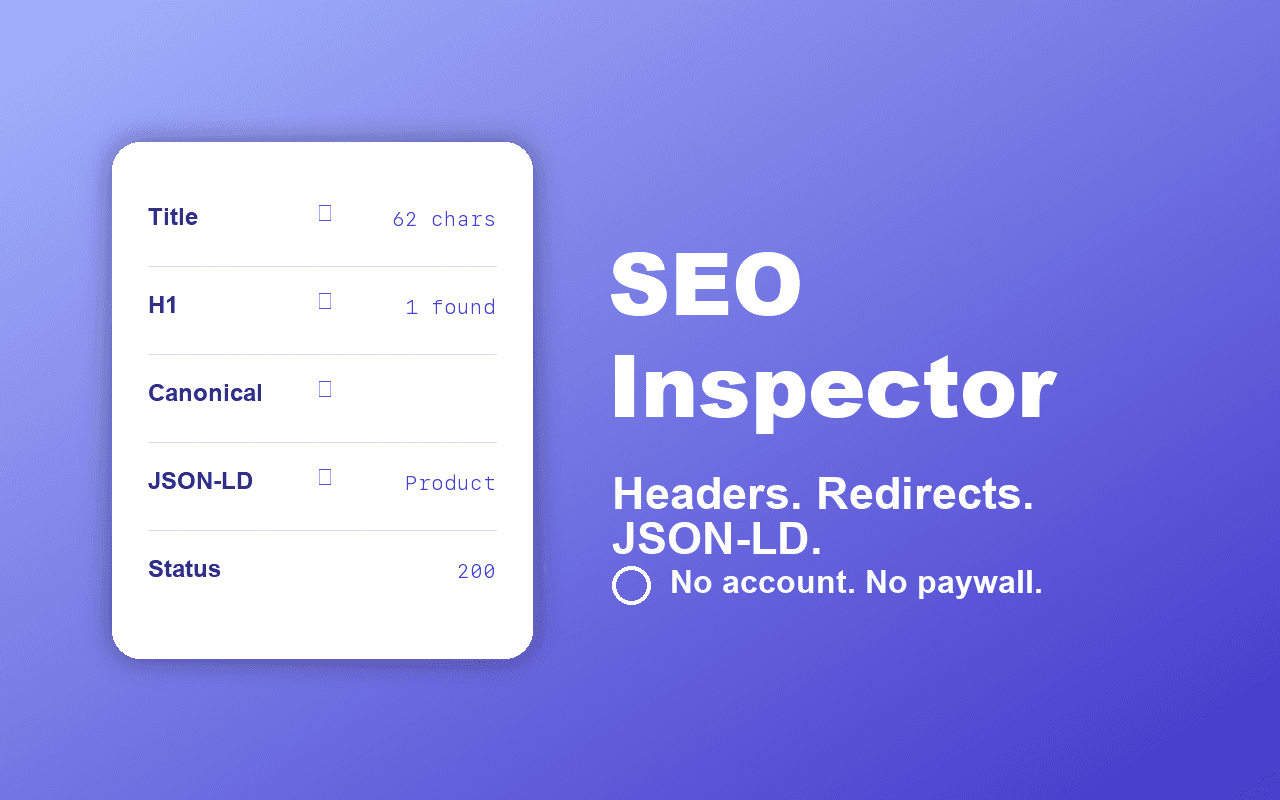 SEO Inspector Chrome extension screenshot showing the popup interface