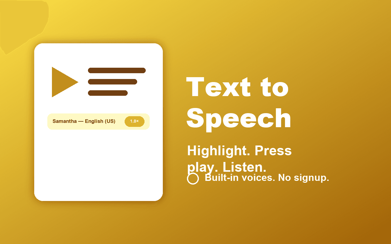 Text to Speech Chrome extension screenshot showing the popup interface